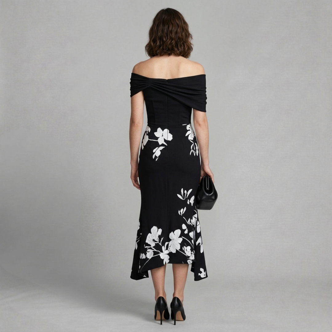 Isabel – Elegant off-shoulder floral midi dress for special occasions