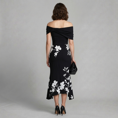 Isabel – Elegant off-shoulder floral midi dress for special occasions