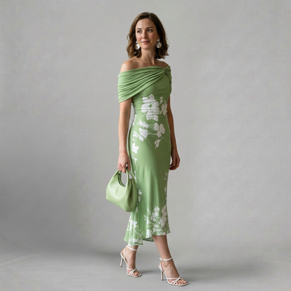 Isabel – Elegant off-shoulder floral midi dress for special occasions
