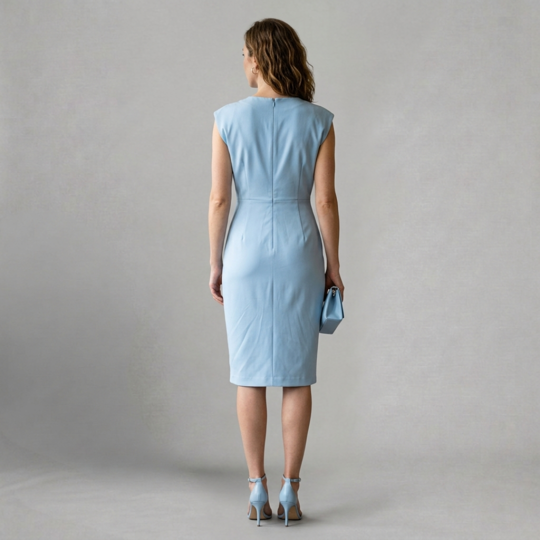Amelia – Elegant sleeveless midi dress with flattering draped detail