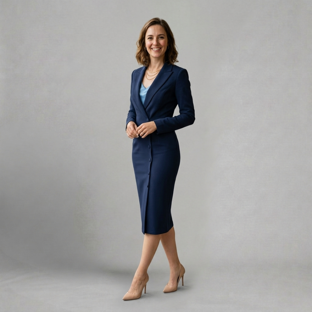 Victoria – Elegant tailored midi dress for refined occasions