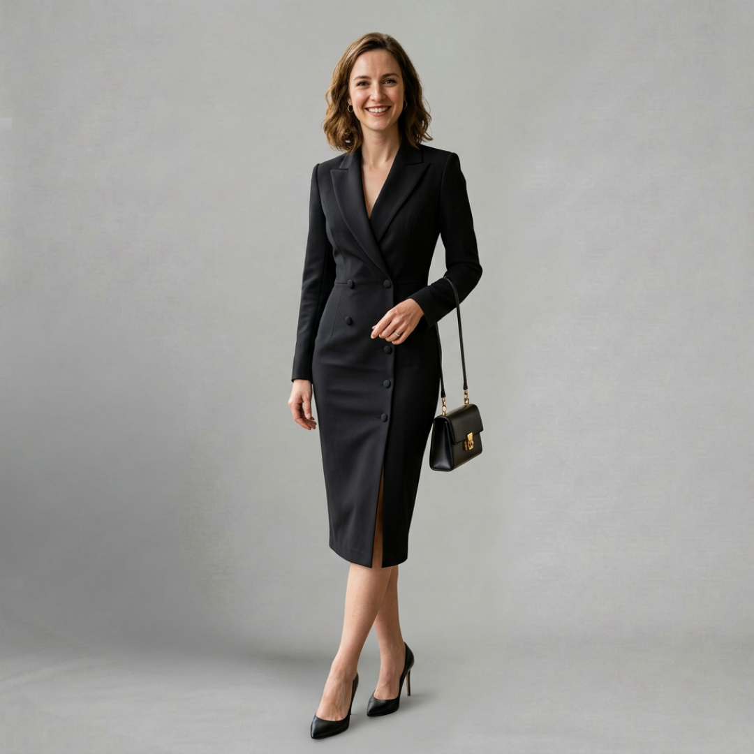 Victoria – Elegant tailored midi dress for refined occasions
