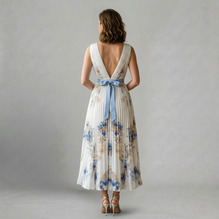 Elise – Elegant floral pleated maxi dress for graceful occasions