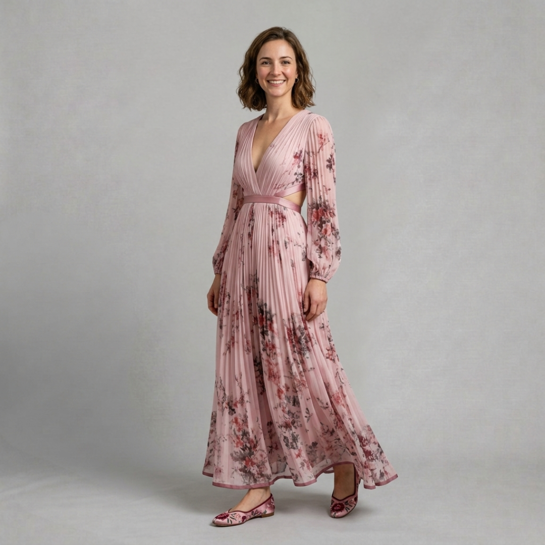 Elise – Elegant floral pleated maxi dress for graceful occasions