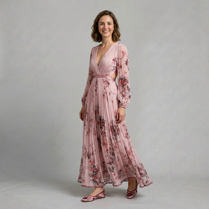 Elise – Elegant floral pleated maxi dress for graceful occasions