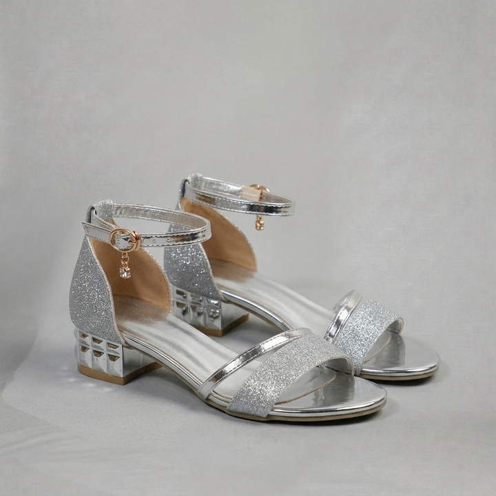 Eleanor – Elegant shimmer sandals with decorative heel