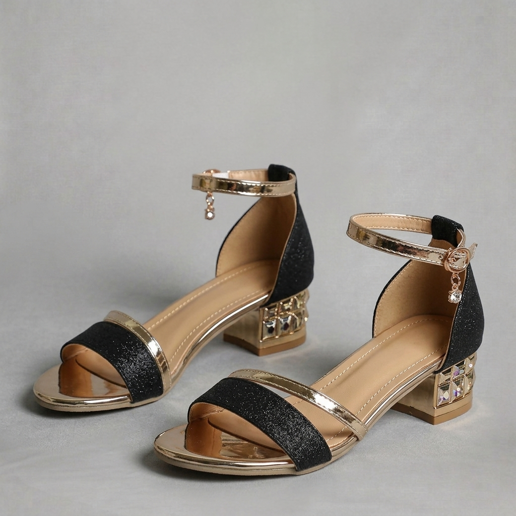 Eleanor – Elegant shimmer sandals with decorative heel