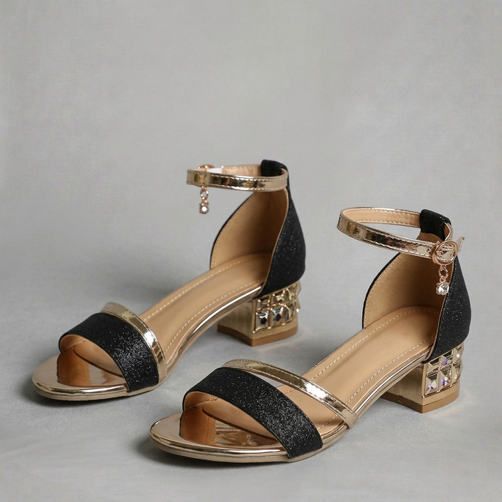 Eleanor – Elegant shimmer sandals with decorative heel